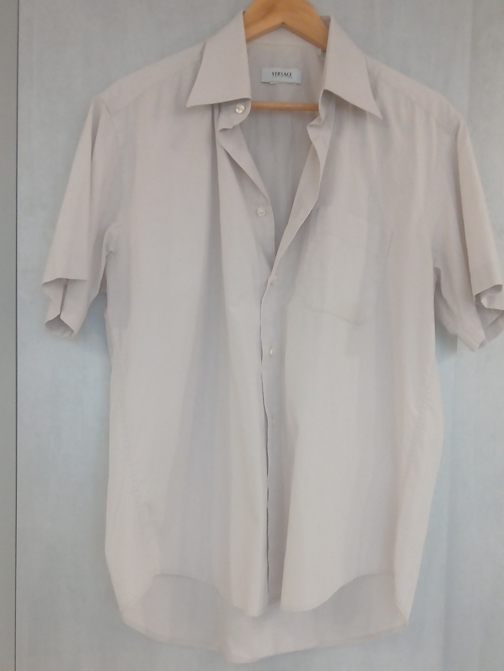 Versace Short-Sleeve Button-Down Shirt in Light Beige